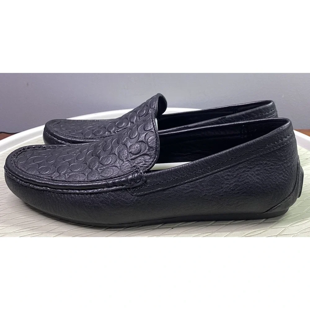 Coach Black‎ Leather Jake 6CM Men's Driving Loafer Shoes Signature C 7.5 M EUC